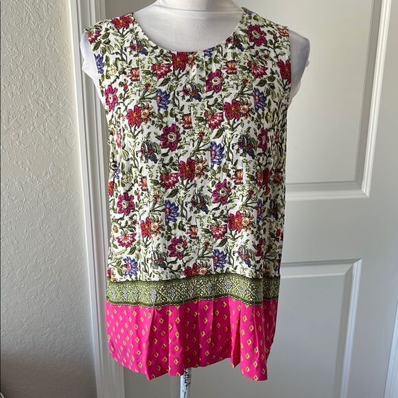 J. Jill Floral Blouse Multi Floral Bottom Pleats Sleeveless Sz SP - Picture 1 of 8